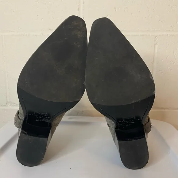 Marc Fisher Grey Leather Suede Halie Harness Moto Ankle Booties Size 6.5
