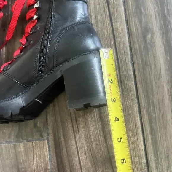 Marc Fisher Lanie Chunky Block Heel Boots Size 6M Red Laces  Black
