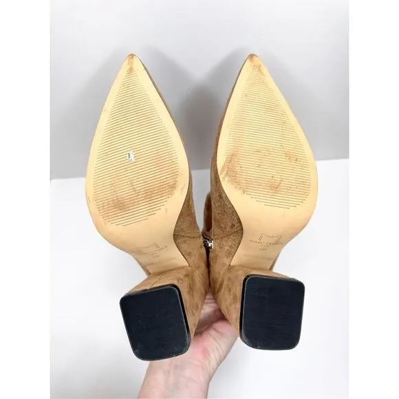 Marc Fisher LTD Boots Womens Size 8 Tan Larry Pointed Toe Block Heel Ankle Boot
