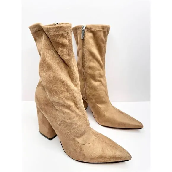 Marc Fisher LTD Boots Womens Size 8 Tan Larry Pointed Toe Block Heel Ankle Boot