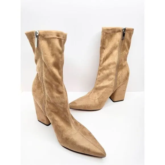 Marc Fisher LTD Boots Womens Size 8 Tan Larry Pointed Toe Block Heel Ankle Boot