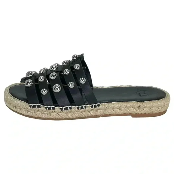 Marc Fisher LTD Womens Sandals 6.5M Tamie Black Leather Studded Slides