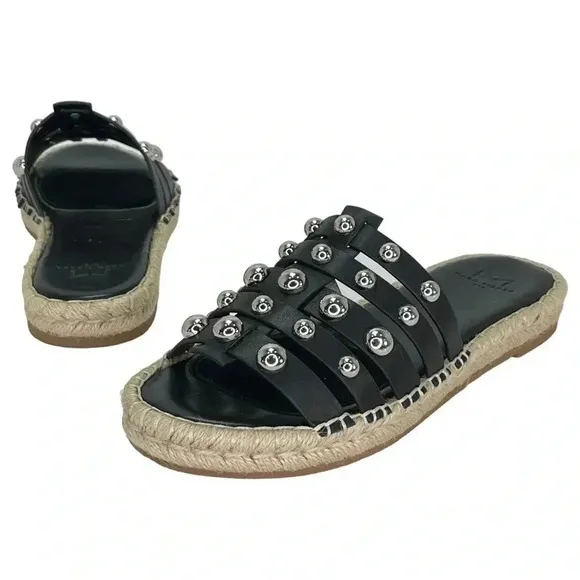Marc Fisher LTD Womens Sandals 6.5M Tamie Black Leather Studded Slides