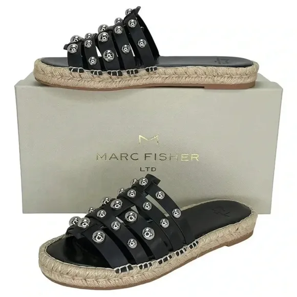 Marc Fisher LTD Womens Sandals 6.5M Tamie Black Leather Studded Slides