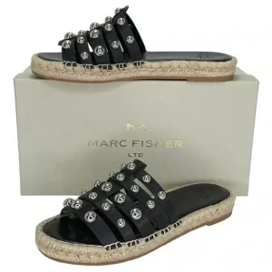 Marc Fisher LTD Womens Sandals 6.5M Tamie Black Leather Studded Slides