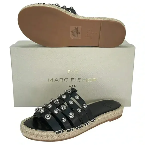 Marc Fisher LTD Womens Sandals 6.5M Tamie Black Leather Studded Slides