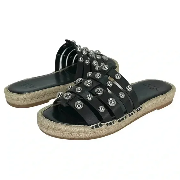 Marc Fisher LTD Womens Sandals 6.5M Tamie Black Leather Studded Slides