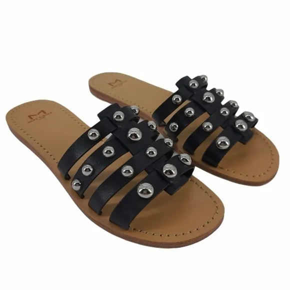 Marc Fisher NIB Studded Pava Leather Slip On Slides Sandals Black Size 6 Summer