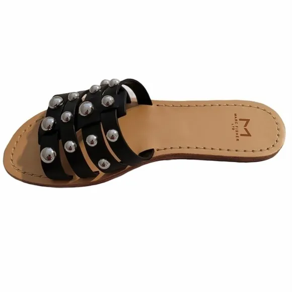 Marc Fisher NIB Studded Pava Leather Slip On Slides Sandals Black Size 6 Summer