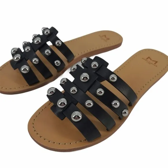 Marc Fisher NIB Studded Pava Leather Slip On Slides Sandals Black Size 6 Summer