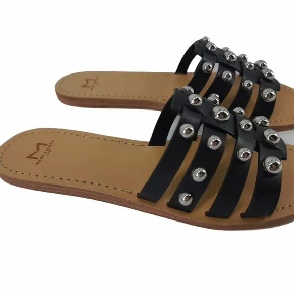 Marc Fisher NIB Studded Pava Leather Slip On Slides Sandals Black Size 6 Summer