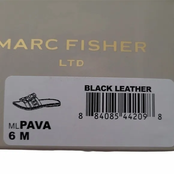 Marc Fisher NIB Studded Pava Leather Slip On Slides Sandals Black Size 6 Summer