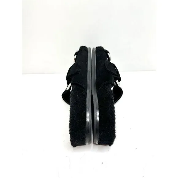 Marc Fisher Sandals Womens Size 6 Leather Black Fresno Shearling Sherpa Slides