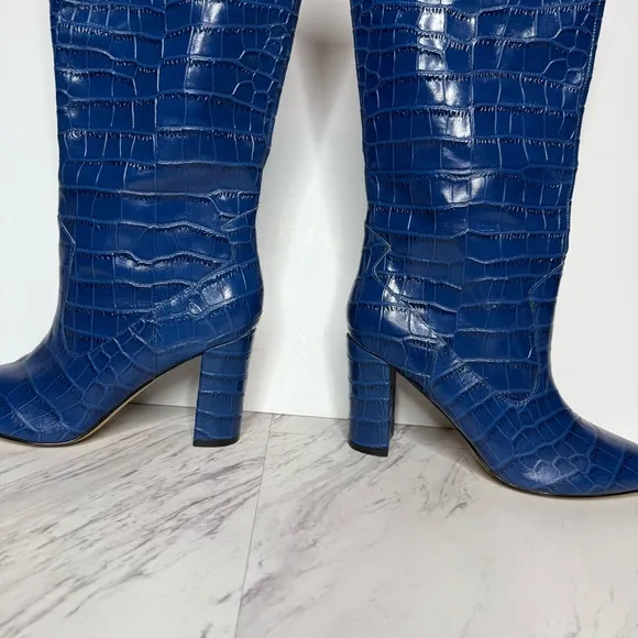 Marc Fisher Uday Blue Crocodile Leather Pointy Toe Tall Boot 8 1/2 M