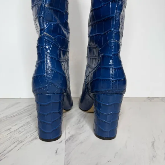 Marc Fisher Uday Blue Crocodile Leather Pointy Toe Tall Boot 8 1/2 M