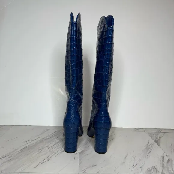 Marc Fisher Uday Blue Crocodile Leather Pointy Toe Tall Boot 8 1/2 M