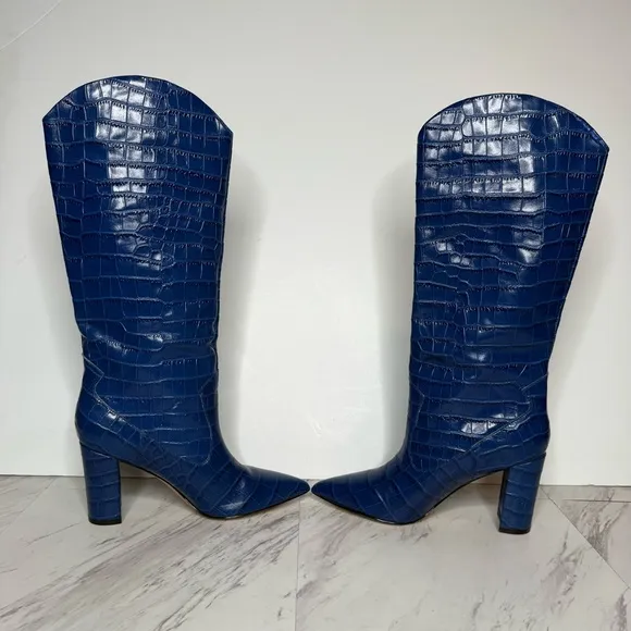 Marc Fisher Uday Blue Crocodile Leather Pointy Toe Tall Boot 8 1/2 M