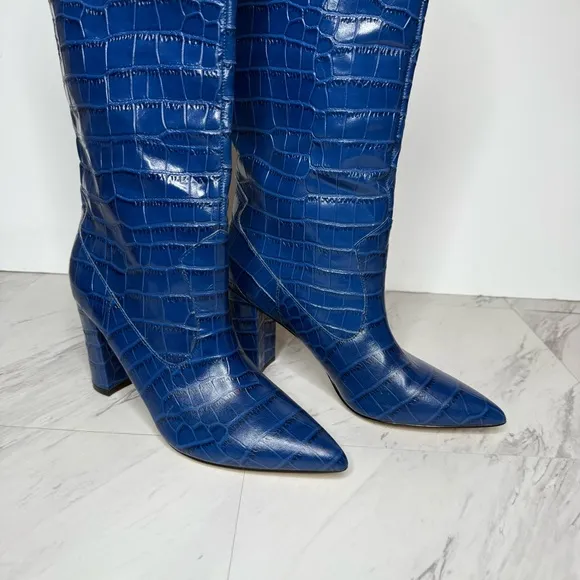 Marc Fisher Uday Blue Crocodile Leather Pointy Toe Tall Boot 8 1/2 M