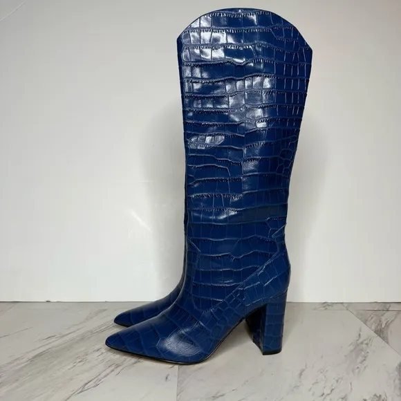 Marc Fisher Uday Blue Crocodile Leather Pointy Toe Tall Boot 8 1/2 M