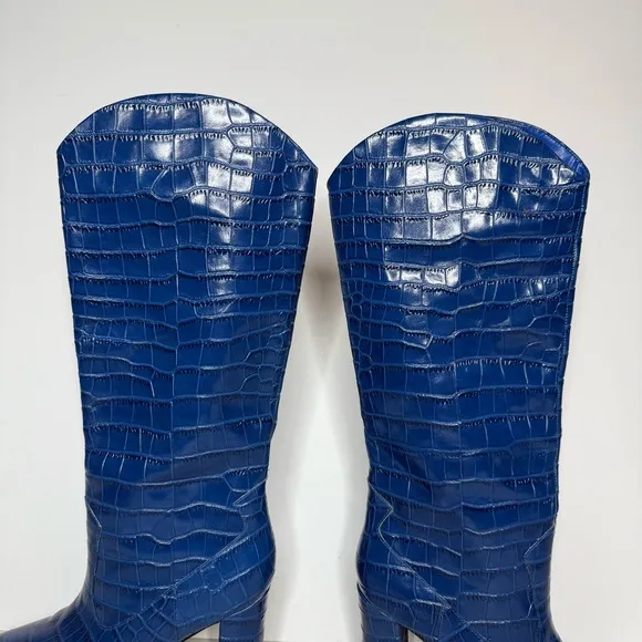 Marc Fisher Uday Blue Crocodile Leather Pointy Toe Tall Boot 8 1/2 M