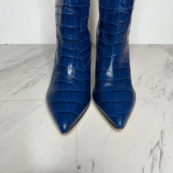Marc Fisher Uday Blue Crocodile Leather Pointy Toe Tall Boot 8 1/2 M
