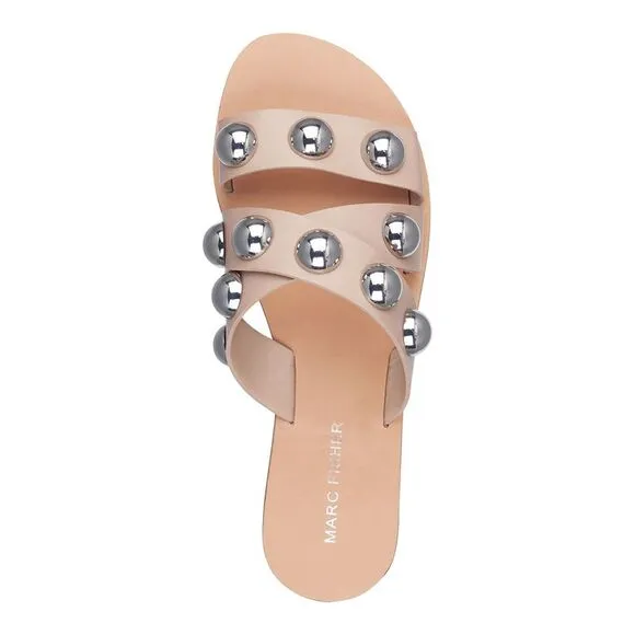 MARC FISHER Womens Beige Heal Bryte Round Toe Slip On Slide Sandals 5.5 M