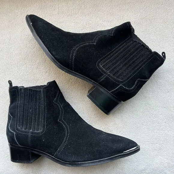Marc Fisher Yohani Black Suede Ankle Bootie Boots Women 8 M Pointed Toe Western