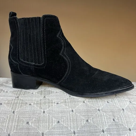 Marc Fisher Yohani Black Suede Ankle Bootie Boots Women 8 M Pointed Toe Western