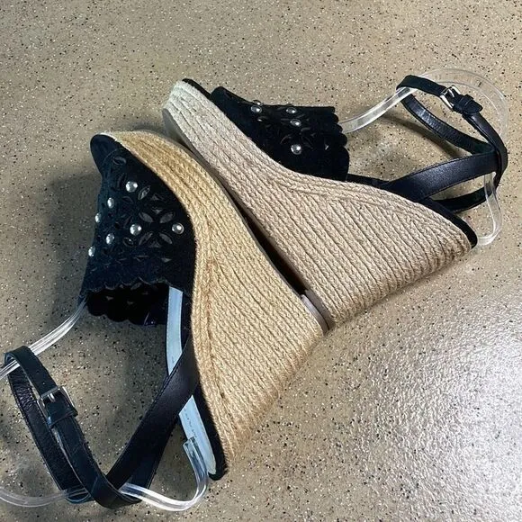 Marc Fisher &quot;Hata&quot; Espadrille Wedge Studded Sandals Black Suede sz 8