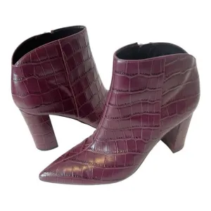 Marc Fisher Unno Embossed Croc Leather Plum Pointed Toe Ankle Boots Size 7.5