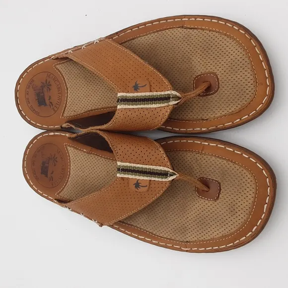 Margaritaville Sandals Leather Flip Flap Mens 11 Brown Casual Vacation Beach Y2k