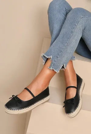 MARY JANE ESPADRILLE DESIGNER FLATFORM LOAFERS IN BLACK