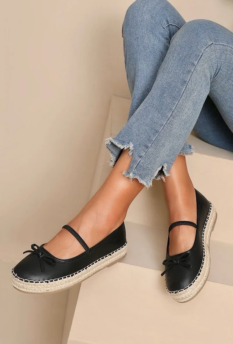 MARY JANE ESPADRILLE DESIGNER FLATFORM LOAFERS IN BLACK