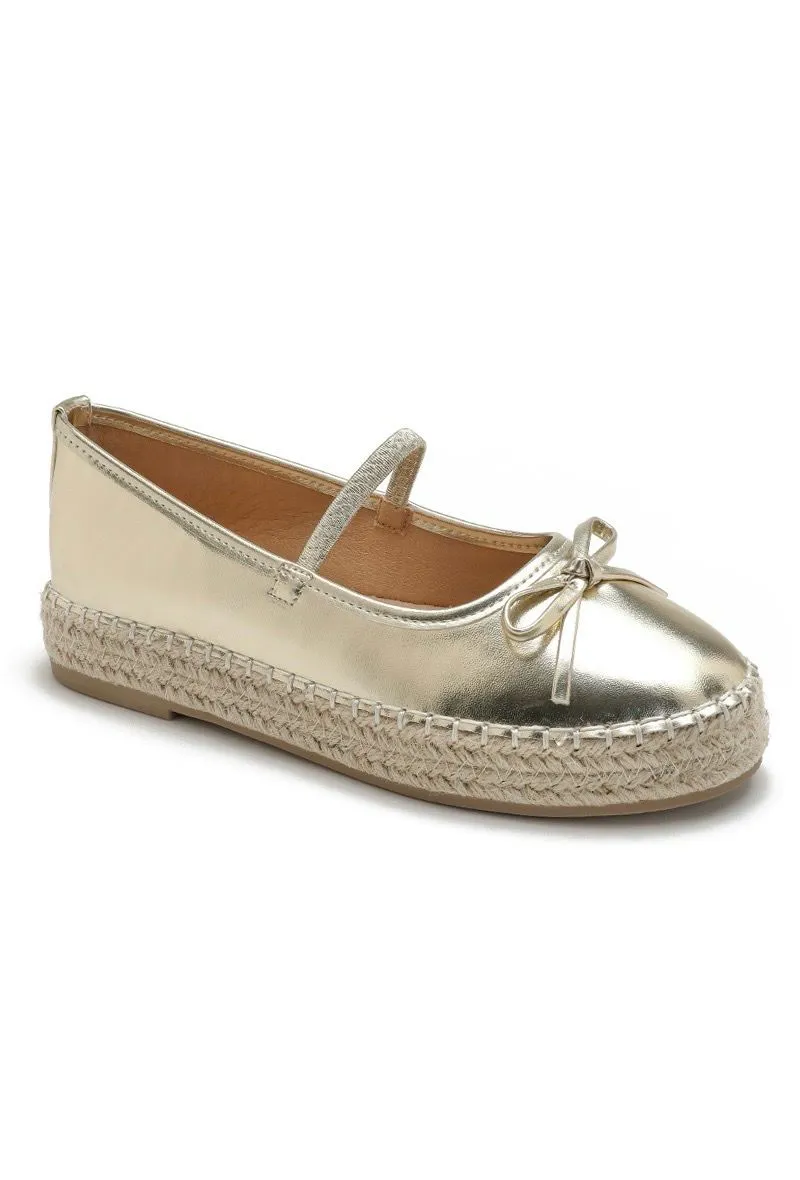 MARY JANE ESPADRILLE DESIGNER FLATFORM LOAFERS IN GOLD