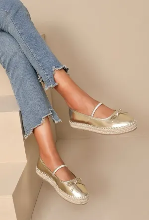 MARY JANE ESPADRILLE DESIGNER FLATFORM LOAFERS IN GOLD