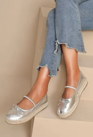 MARY JANE ESPADRILLE DESIGNER FLATFORM LOAFERS IN SILVER