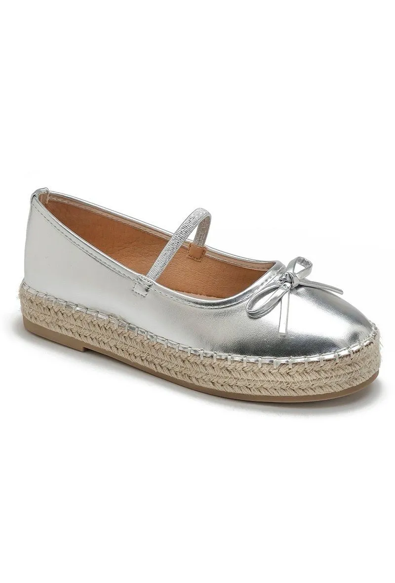 MARY JANE ESPADRILLE DESIGNER FLATFORM LOAFERS IN SILVER