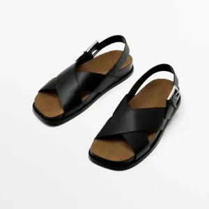 Massimo Dutti Black Leather Sandals. Size 37