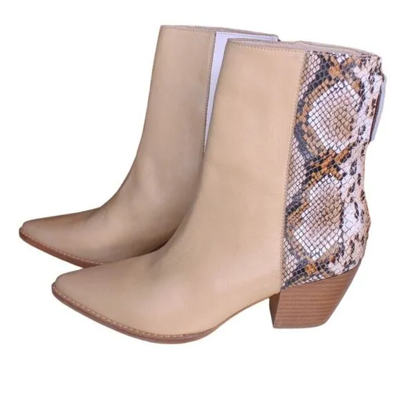 Matisse Carson Boots Tan Snakeskin Print Leather Pointed Toe Heel 8M