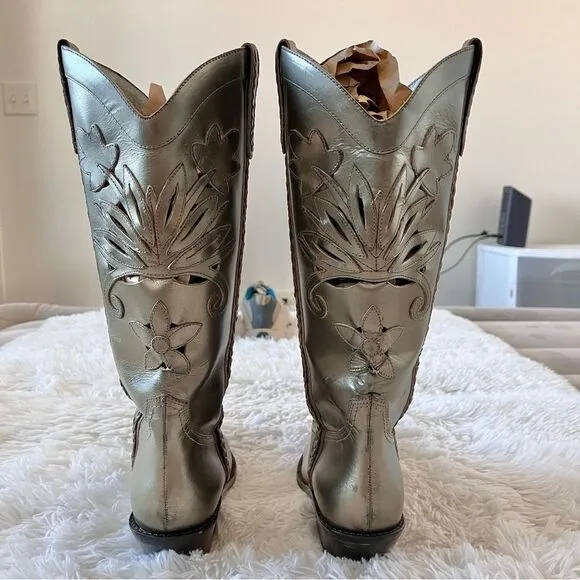Matisse leather western cowgirl boots bronze gold metallic flowers size 7.5