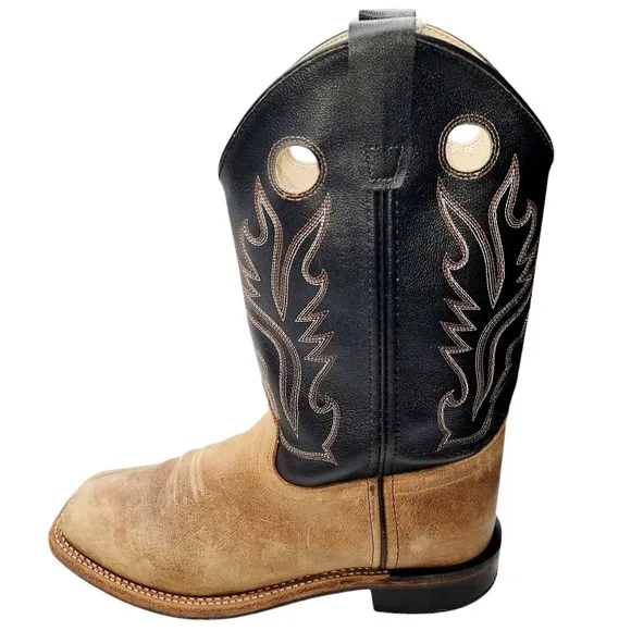 Men Old West Black &amp; Tan Boots 7