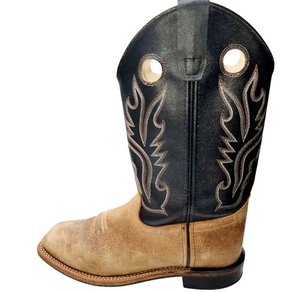 Men Old West Black &amp; Tan Boots 7