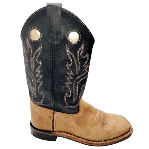 Men Old West Black &amp; Tan Boots 7