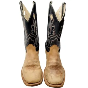 Men Old West Black &amp; Tan Boots 7