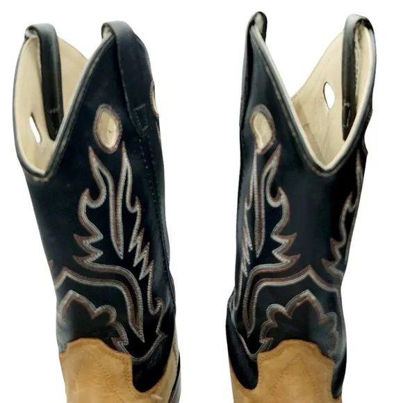 Men Old West Black &amp; Tan Boots 7