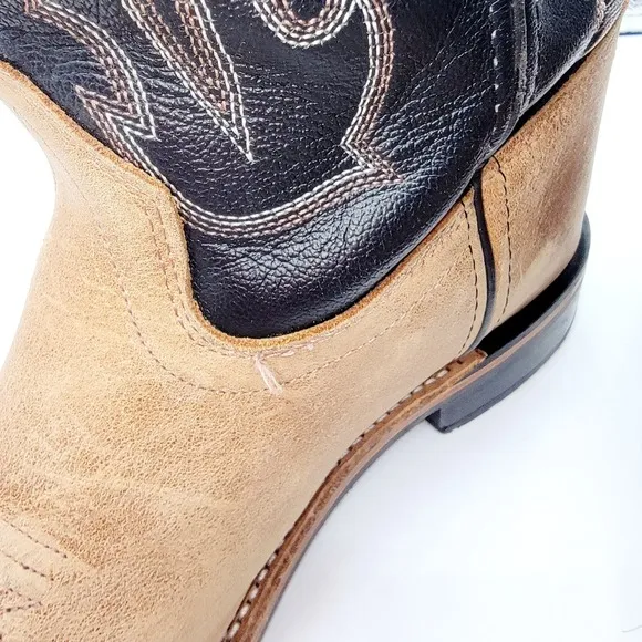 Men Old West Black &amp; Tan Boots 7