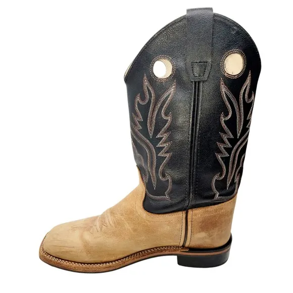 Men Old West Black &amp; Tan Boots 7