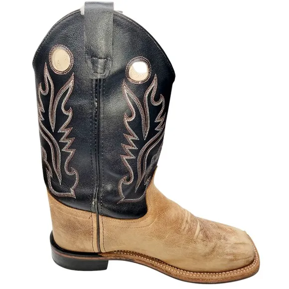 Men Old West Black &amp; Tan Boots 7