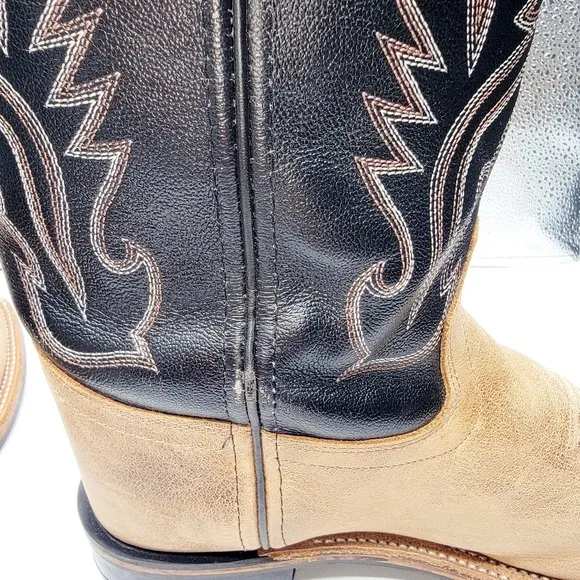Men Old West Black &amp; Tan Boots 7