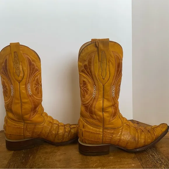 Men's Arango Yellow Crocodile Imitation Print Pointed Toe Cowboy Boots Size 6.5